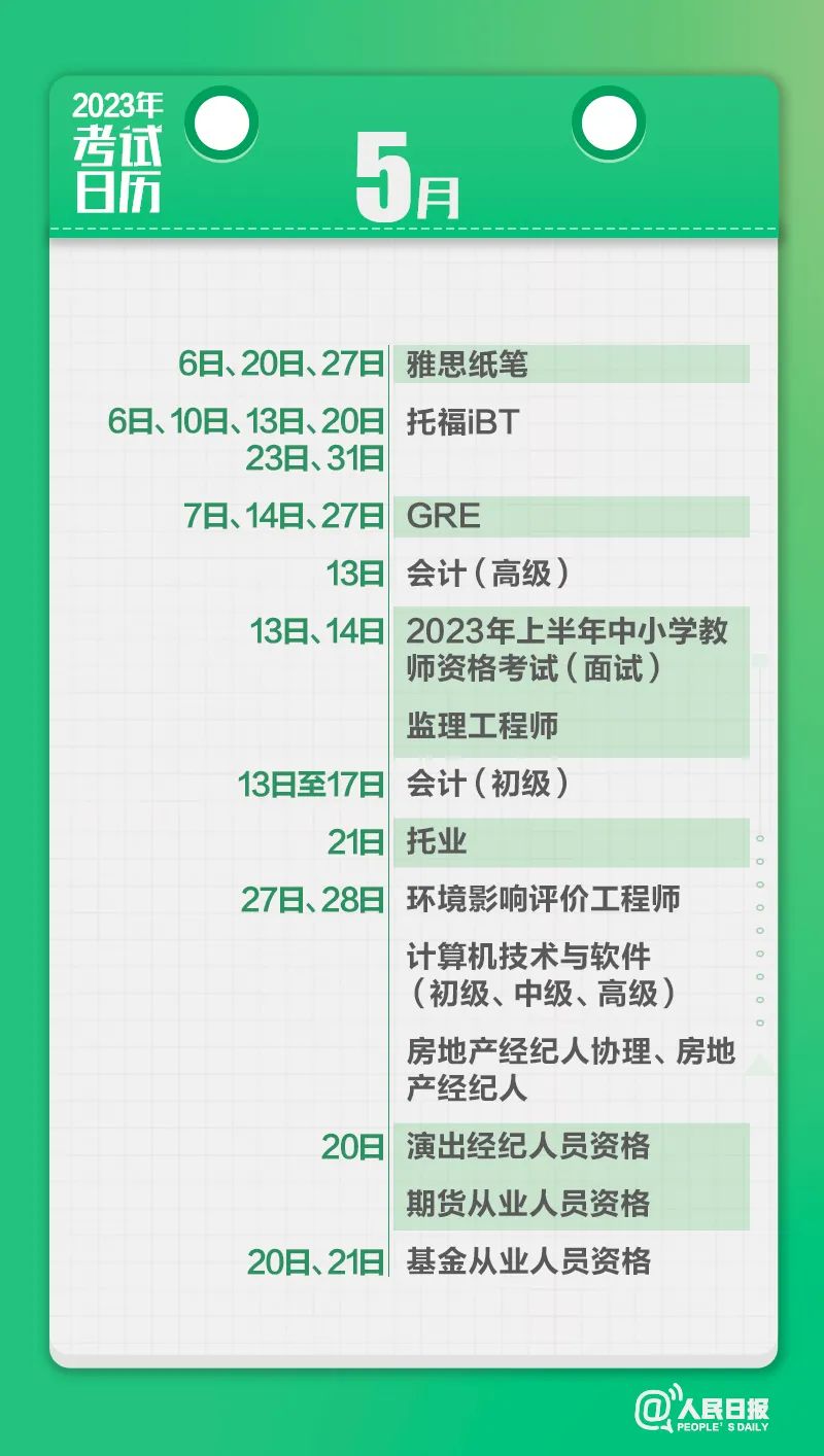 收藏！2023年考試日歷來了