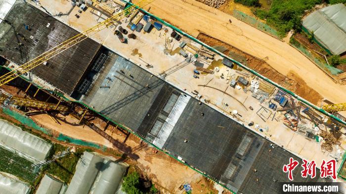 俯瞰正在建設的天府站多線橋鋼筋鋪架現場?！⒅铱?攝