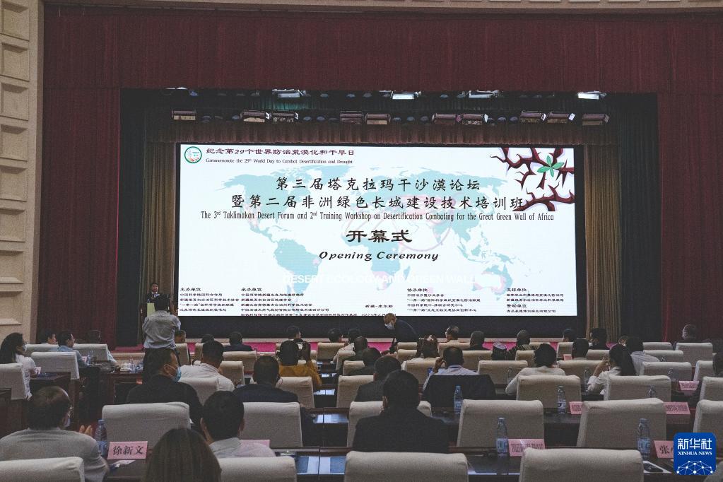 6月10日拍攝的第三屆塔克拉瑪干沙漠論壇現場。新華社記者 周生斌 攝