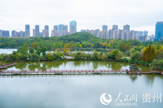 秋日時節，觀山湖公園景色美不勝收。人民網 陽茜攝