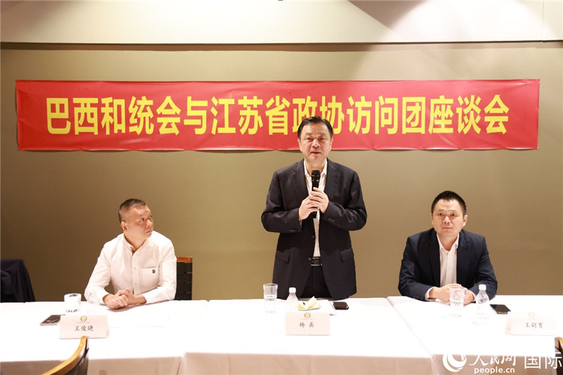 江蘇省政協副主席楊岳（中）在座談會上致辭。人民網記者 陳海琪攝