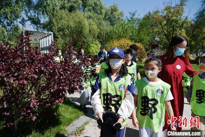 圖為小朋友在青海西寧湟水國家濕地公園內認識植物?！●R銘言 攝