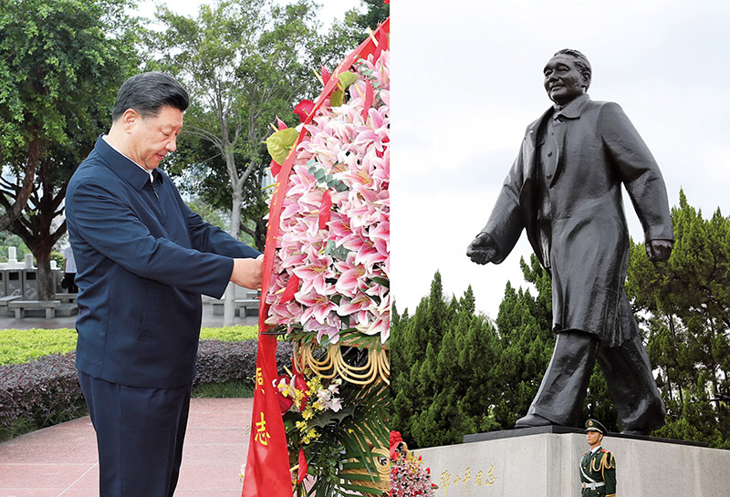 2020年10月14日，習近平總書記向深圳蓮花山公園鄧小平同志銅像敬獻花籃。