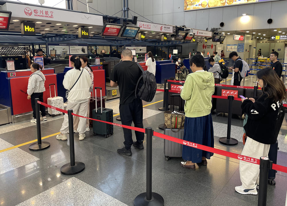 旅客在首都機場排隊辦理登機手續。人民網記者 喬雪峰攝