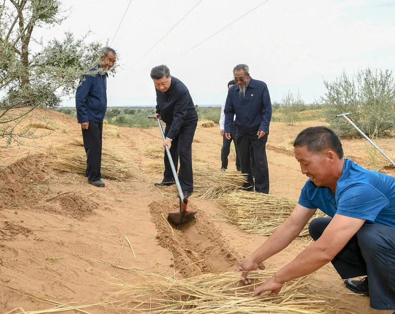 2019年8月21日，習近平來到甘肅省武威市古浪縣八步沙林場，實地察看當地治沙造林、生態保護等情況。新華社記者 謝環馳 攝