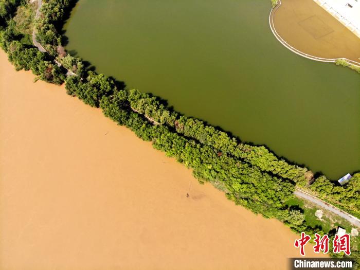圖為2020年9月3日航拍黃河蘭州段濕地公園現黃河“鴛鴦鍋”。(資料圖) 高瑩 攝