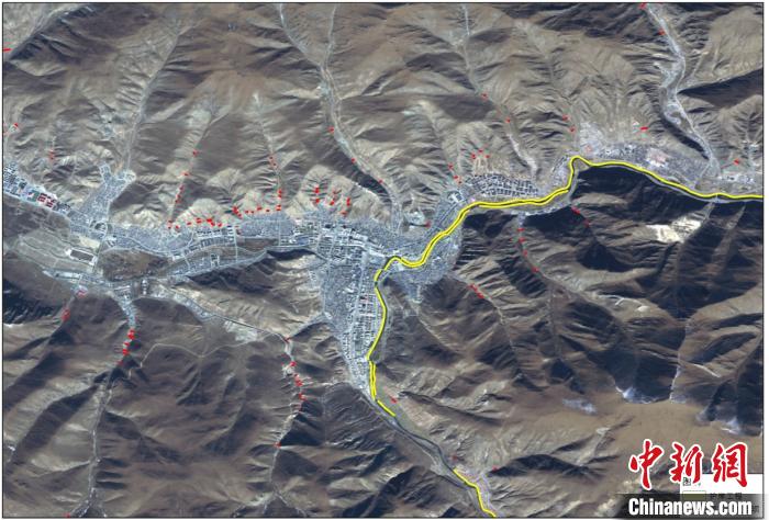 玉樹災后重建區地質災害治理工程和防洪工程監測結果。中科院空天院 供圖